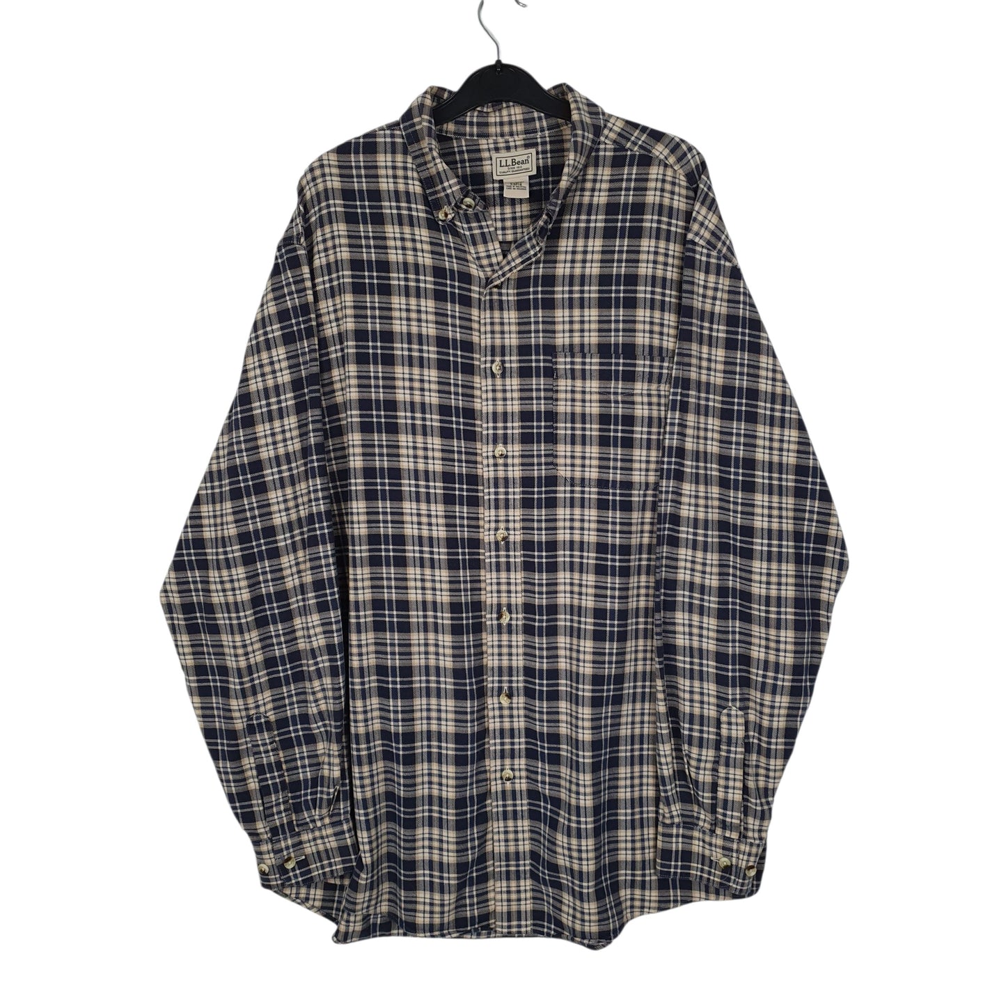 Mens Navy L.L.Bean Flannel Long Sleeve Shirt