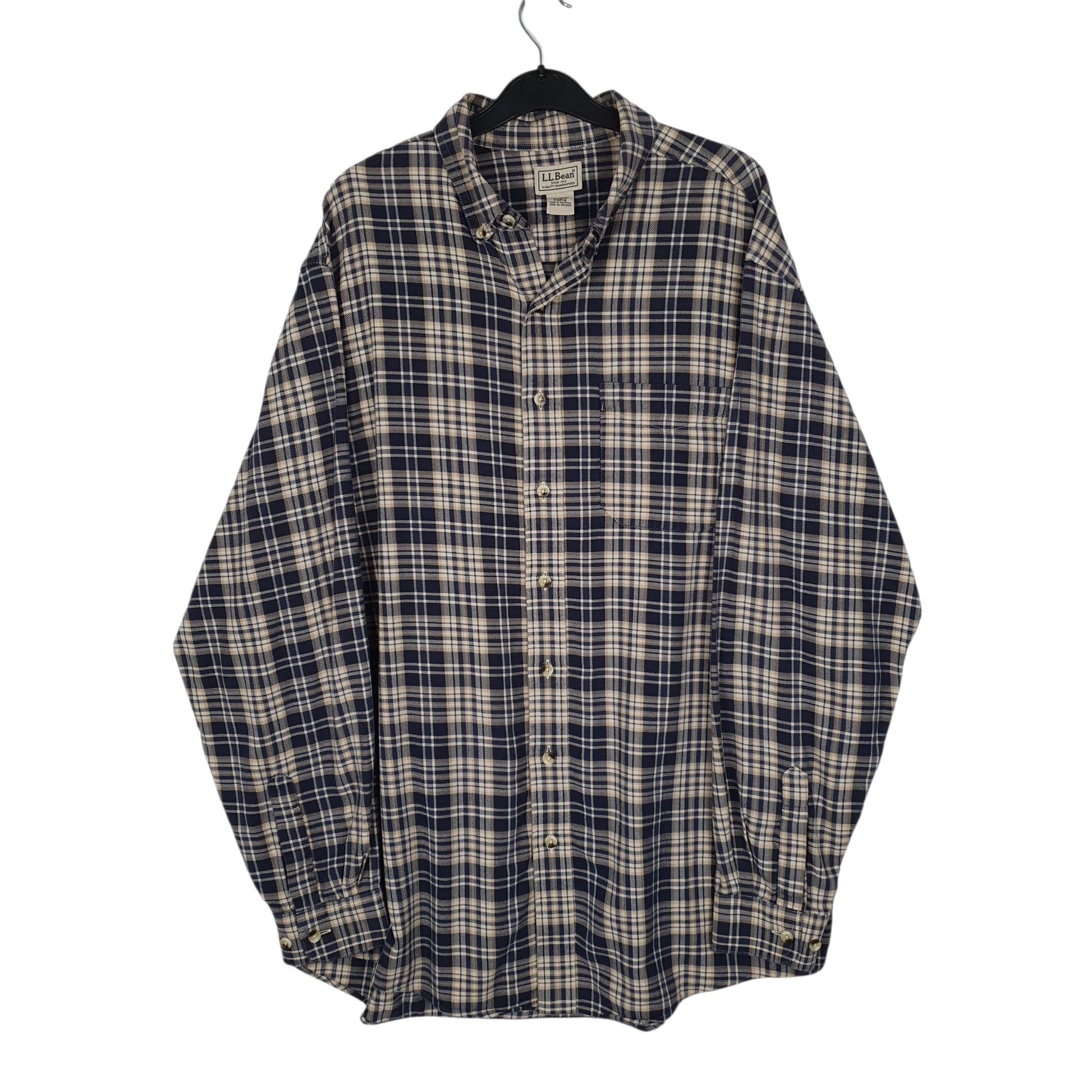Mens Navy L.L.Bean Flannel Long Sleeve Shirt