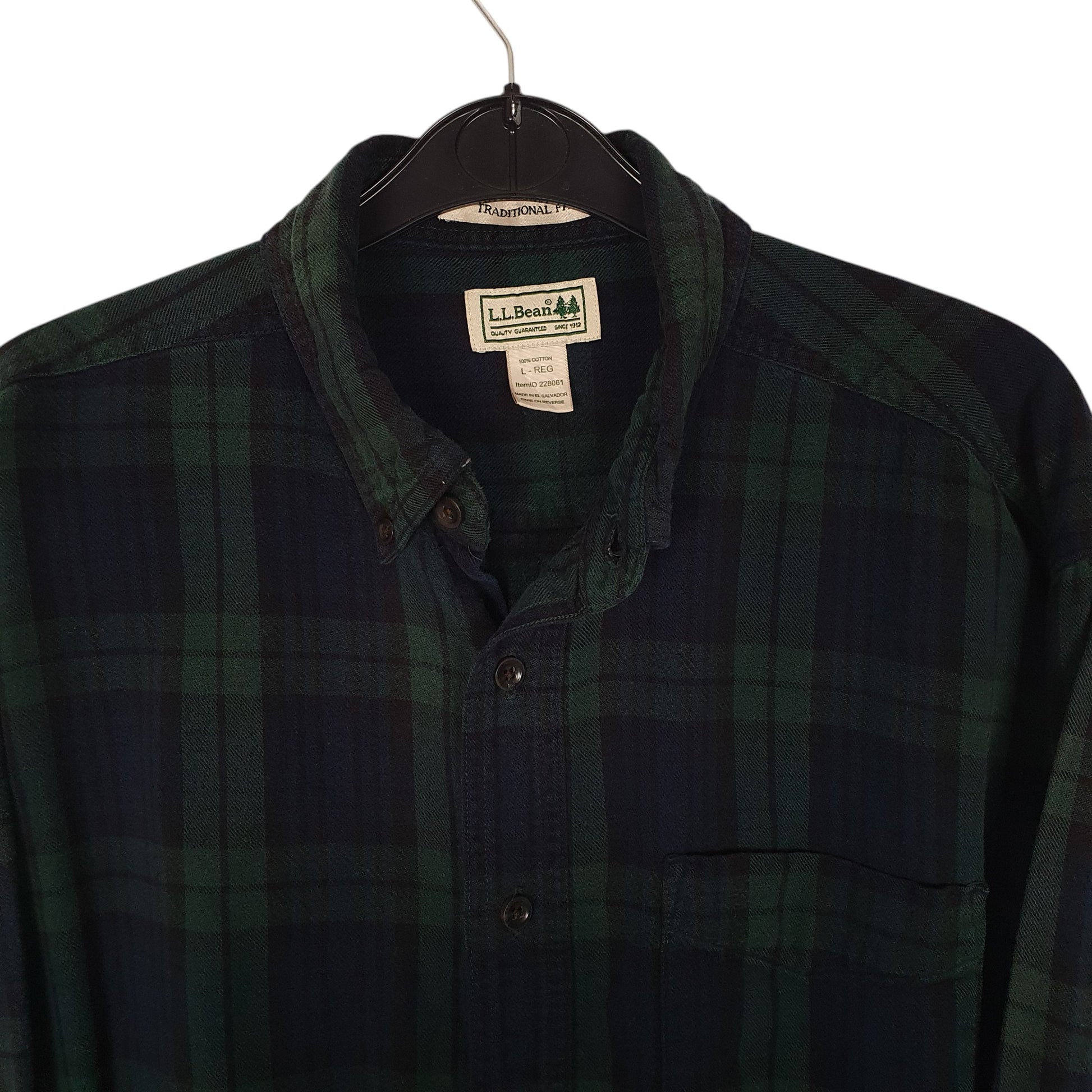 Mens Navy L.L.Bean Scotch Plaid Flannel  Shirt