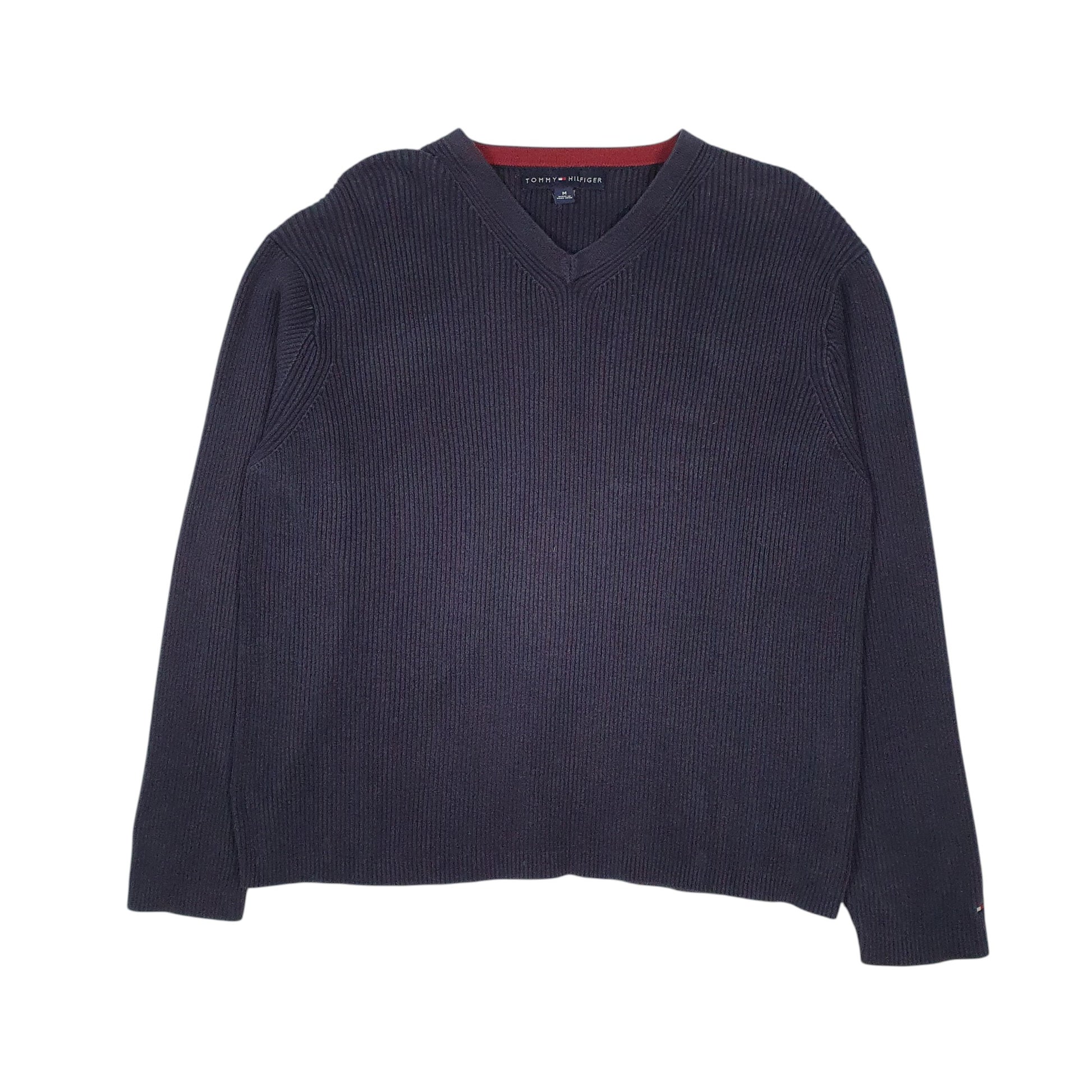 Mens Navy Tommy Hilfiger Cable Knit V Neck Jumper