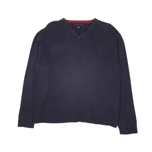Mens Navy Tommy Hilfiger Cable Knit V Neck Jumper