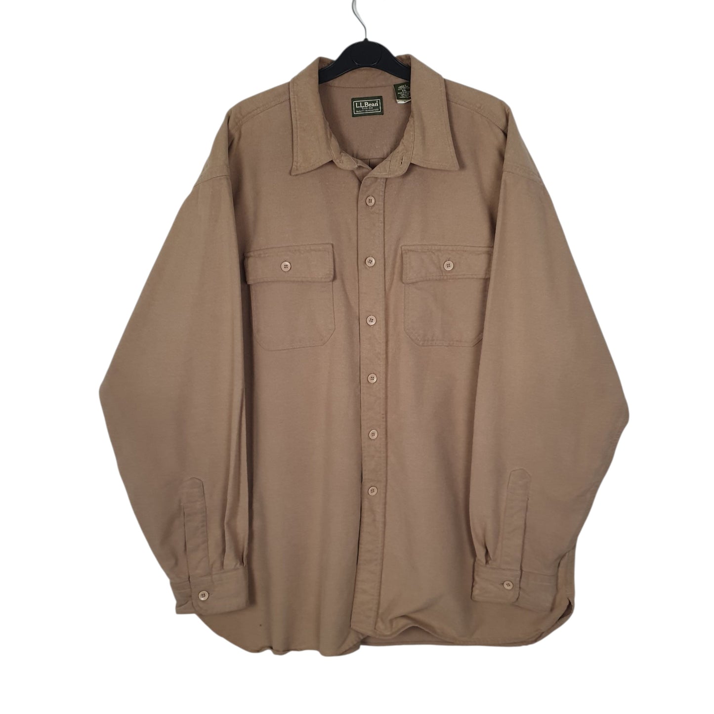 Mens Beige L.L.Bean Thick Chamois Long Sleeve Shirt