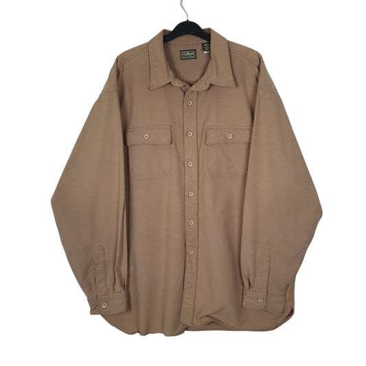 Mens Beige L.L.Bean Thick Chamois Long Sleeve Shirt