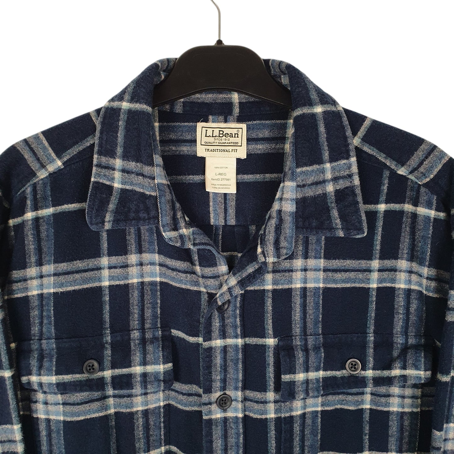 Mens Navy L.L.Bean Thick Plaid Chamois  Shirt