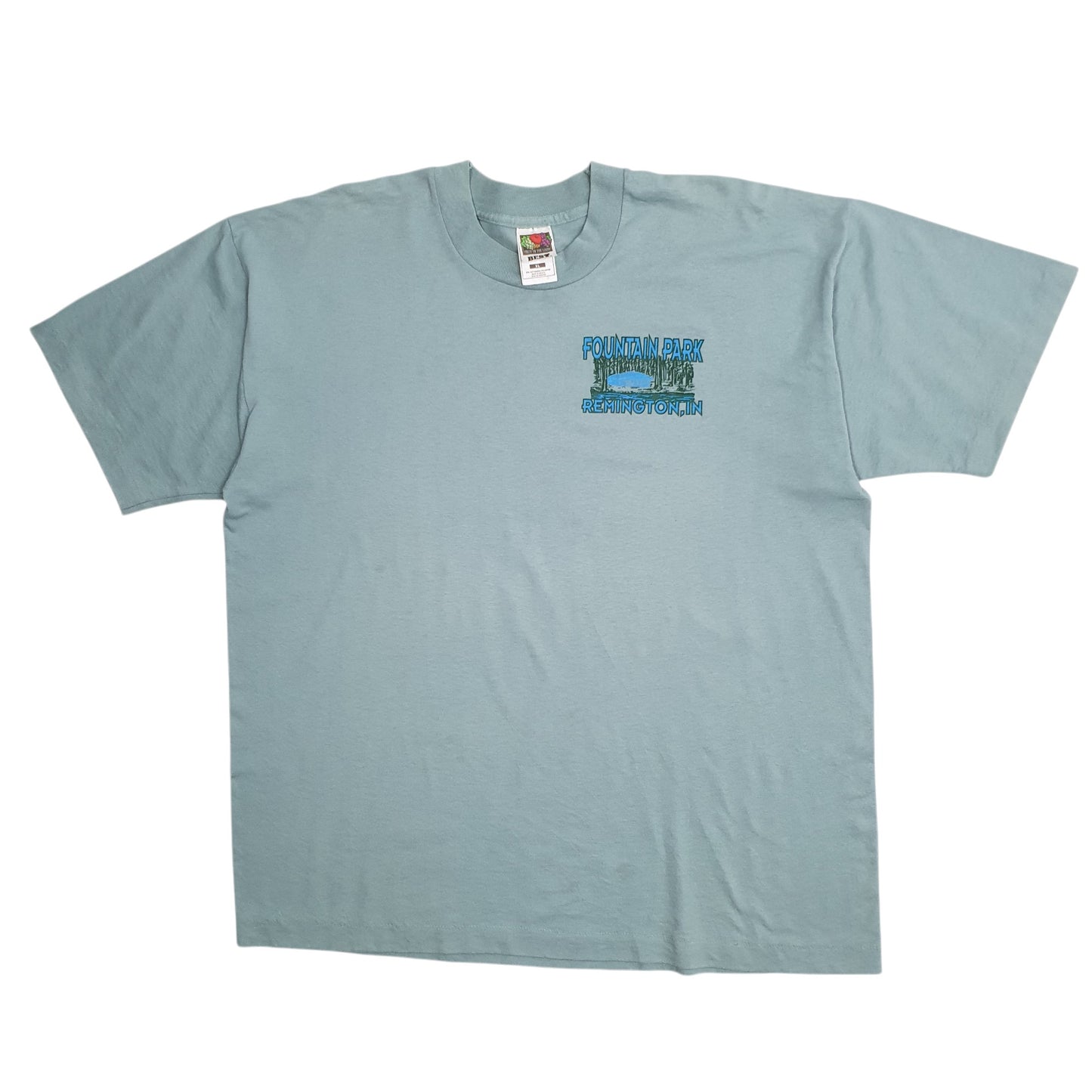 Mens Blue Fruit Of The Loom Single Stitch Vintage 90s Fountain Park Indiana Short Sleeve T Shirt