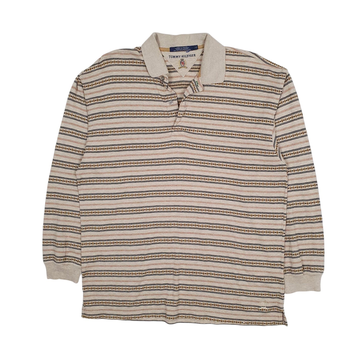 Mens Beige Tommy Hilfiger Vintage 90s Long Sleeve Polo Shirt