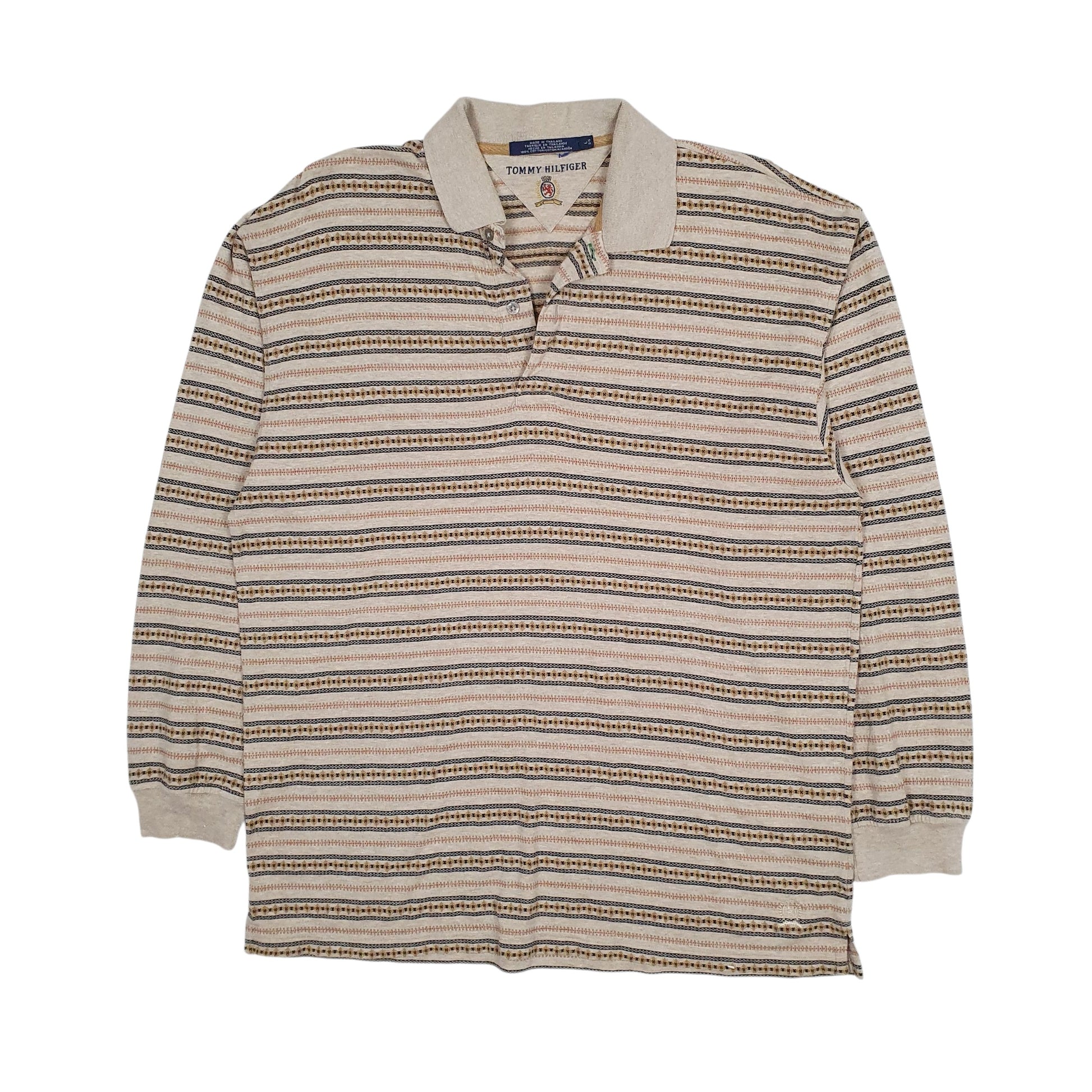 Mens Beige Tommy Hilfiger Vintage 90s Long Sleeve Polo Shirt