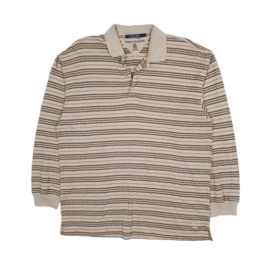 Mens Beige Tommy Hilfiger Vintage 90s Long Sleeve Polo Shirt