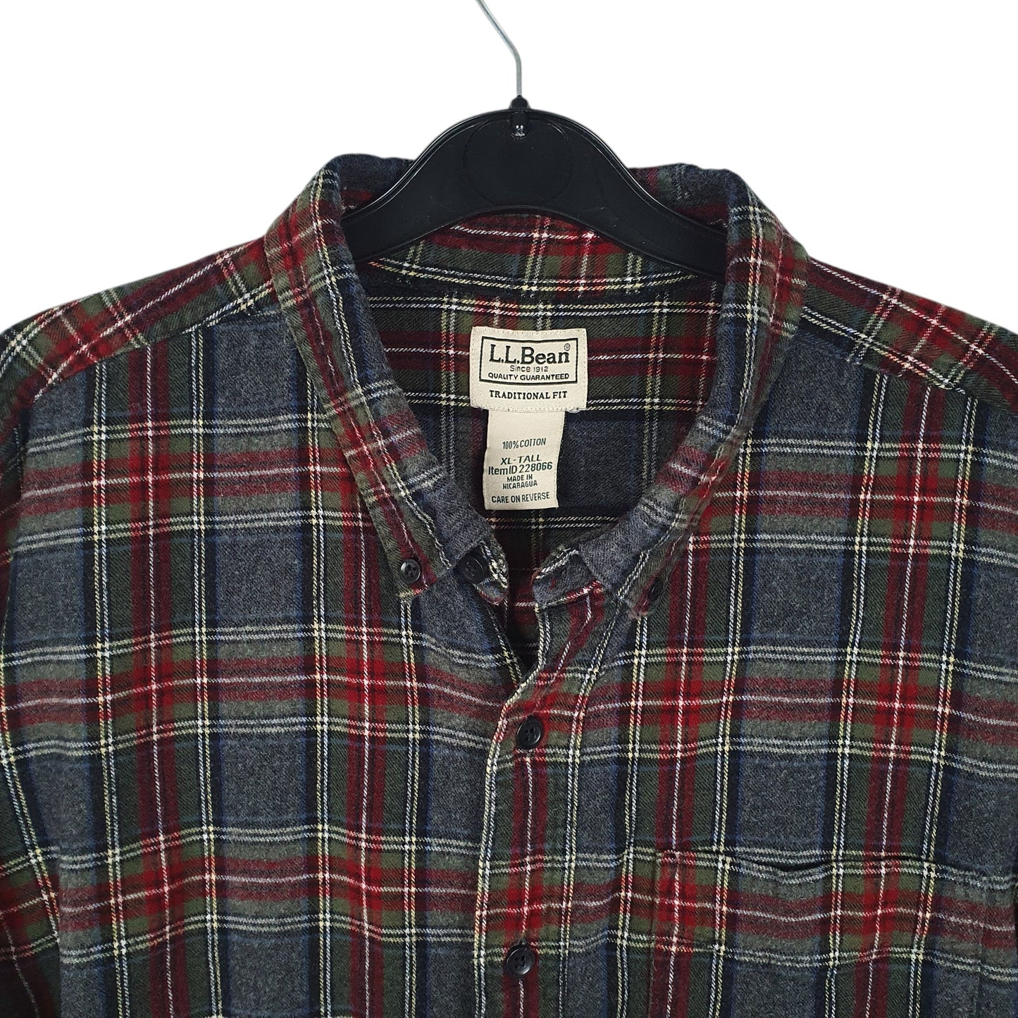 Mens Grey L.L.Bean Thick Flannel Plaid  Shirt