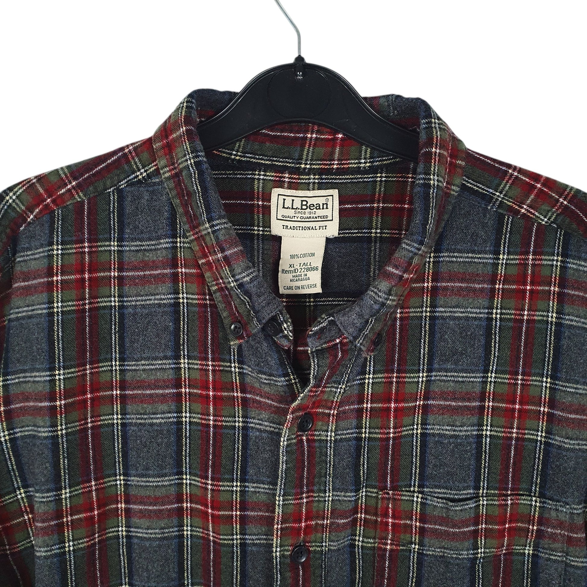 Mens Grey L.L.Bean Thick Flannel Plaid  Shirt