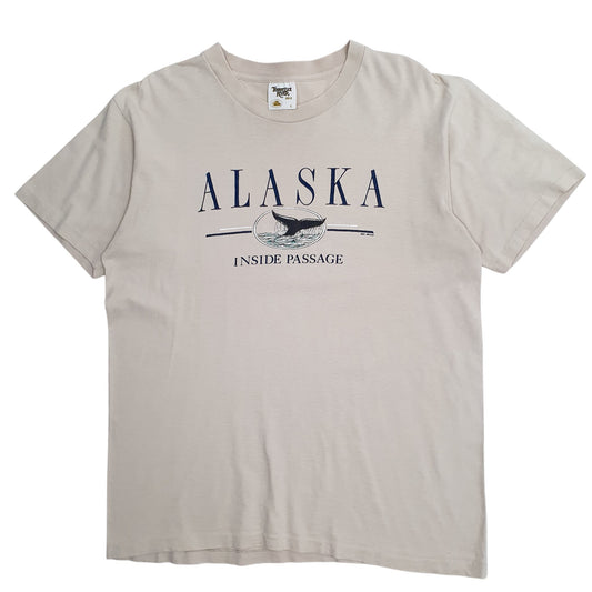 Mens Beige Tennessee River Single Stitch Vintage 90s Alaska Short Sleeve T Shirt