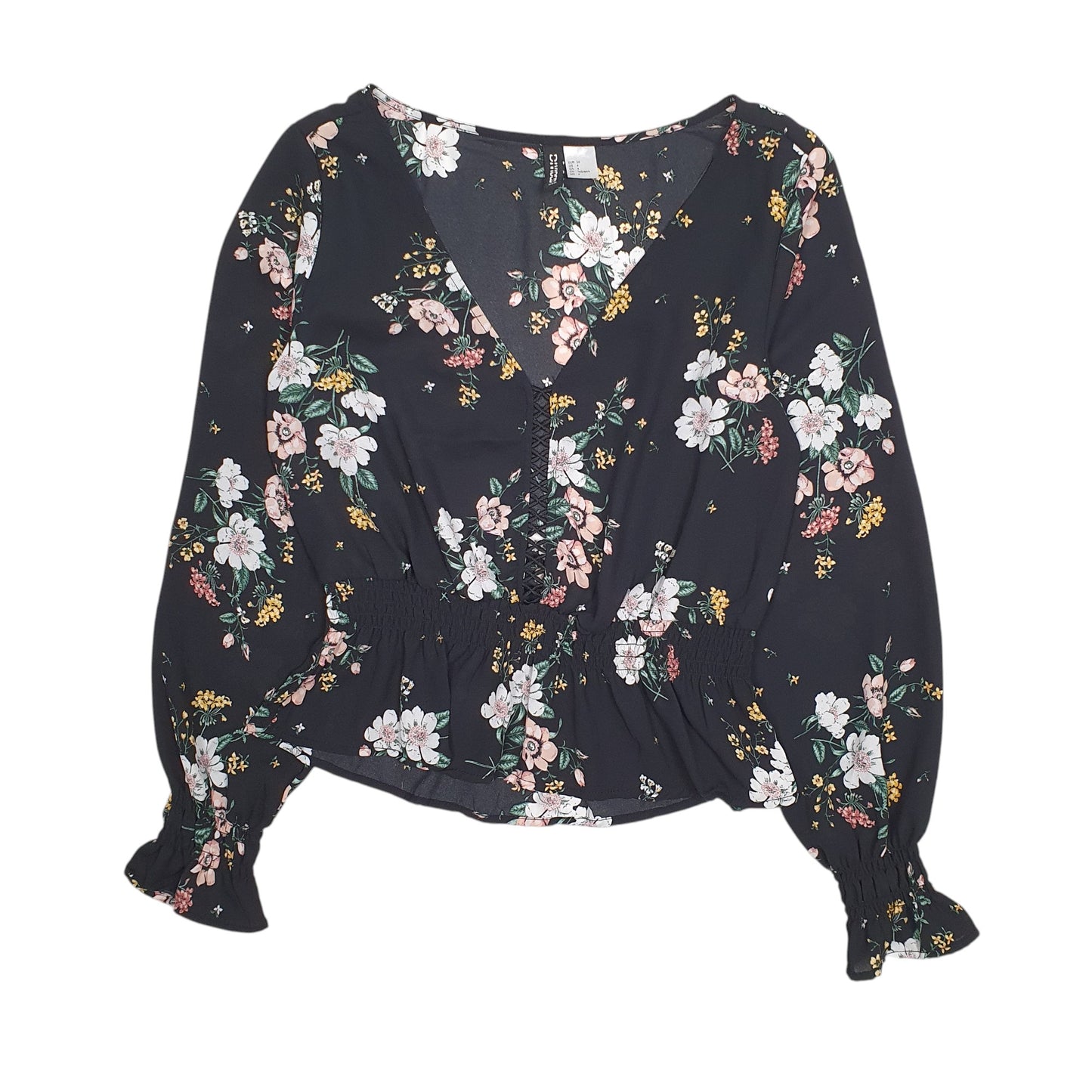 Womens Black H&M Floral Long Sleeve T Shirt