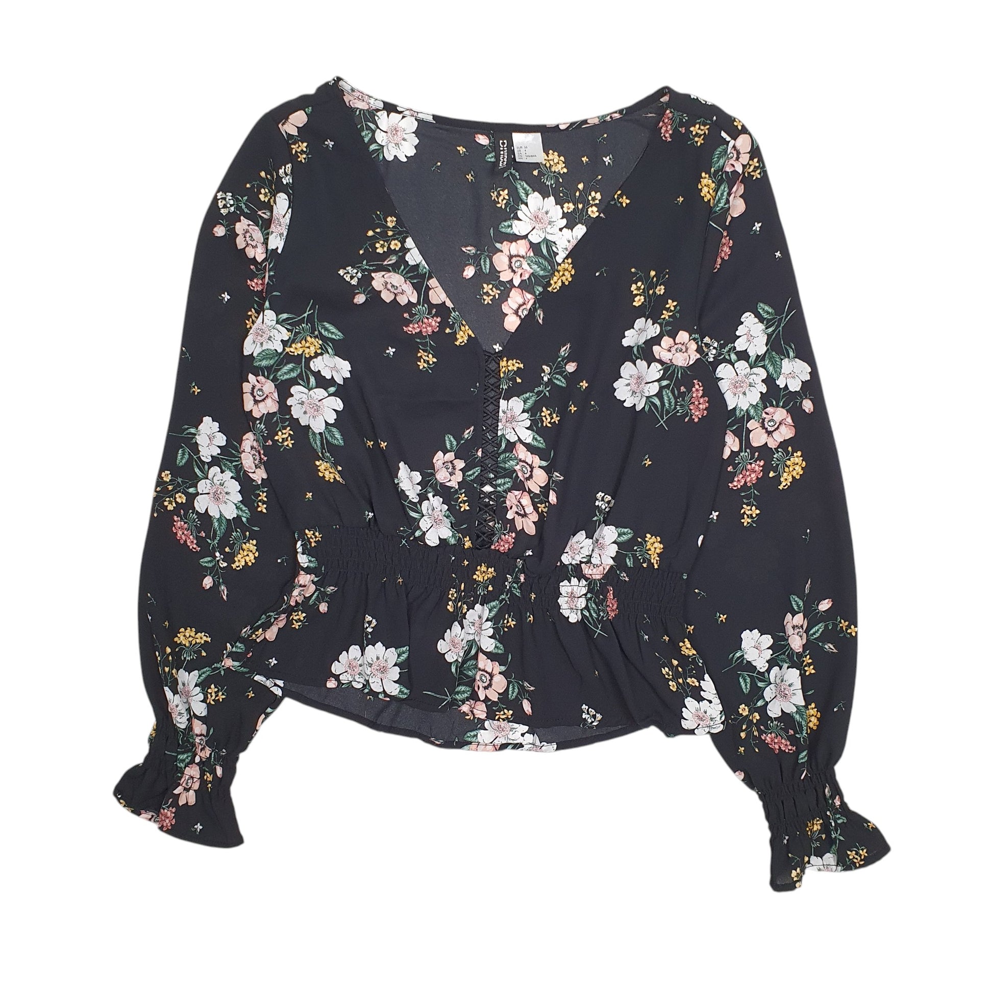 Womens Black H&M Floral Long Sleeve T Shirt