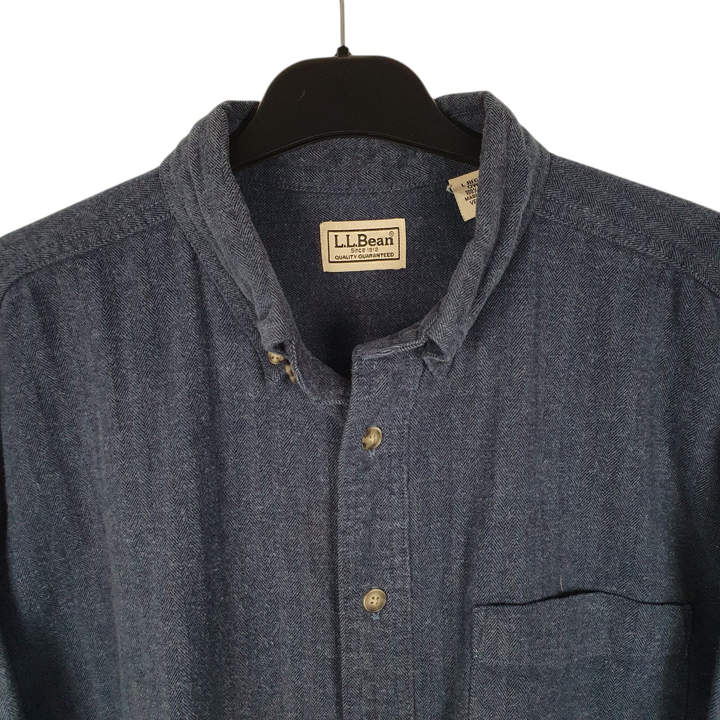 Mens Blue L.L.Bean Thick Herringbone  Shirt