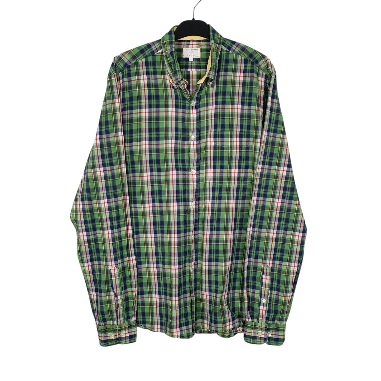 Mens Green GANT The Hugger Madras Long Sleeve Shirt