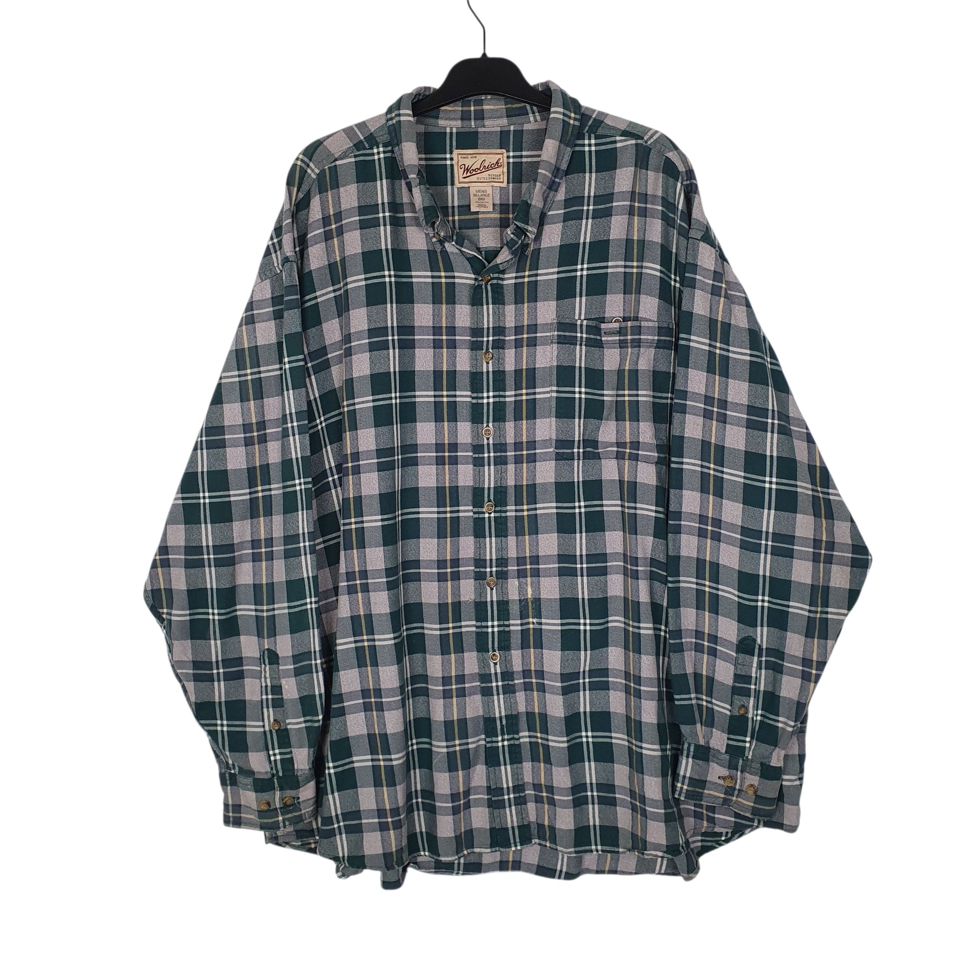 Mens Green Woolrich Thick Flannel Long Sleeve Shirt