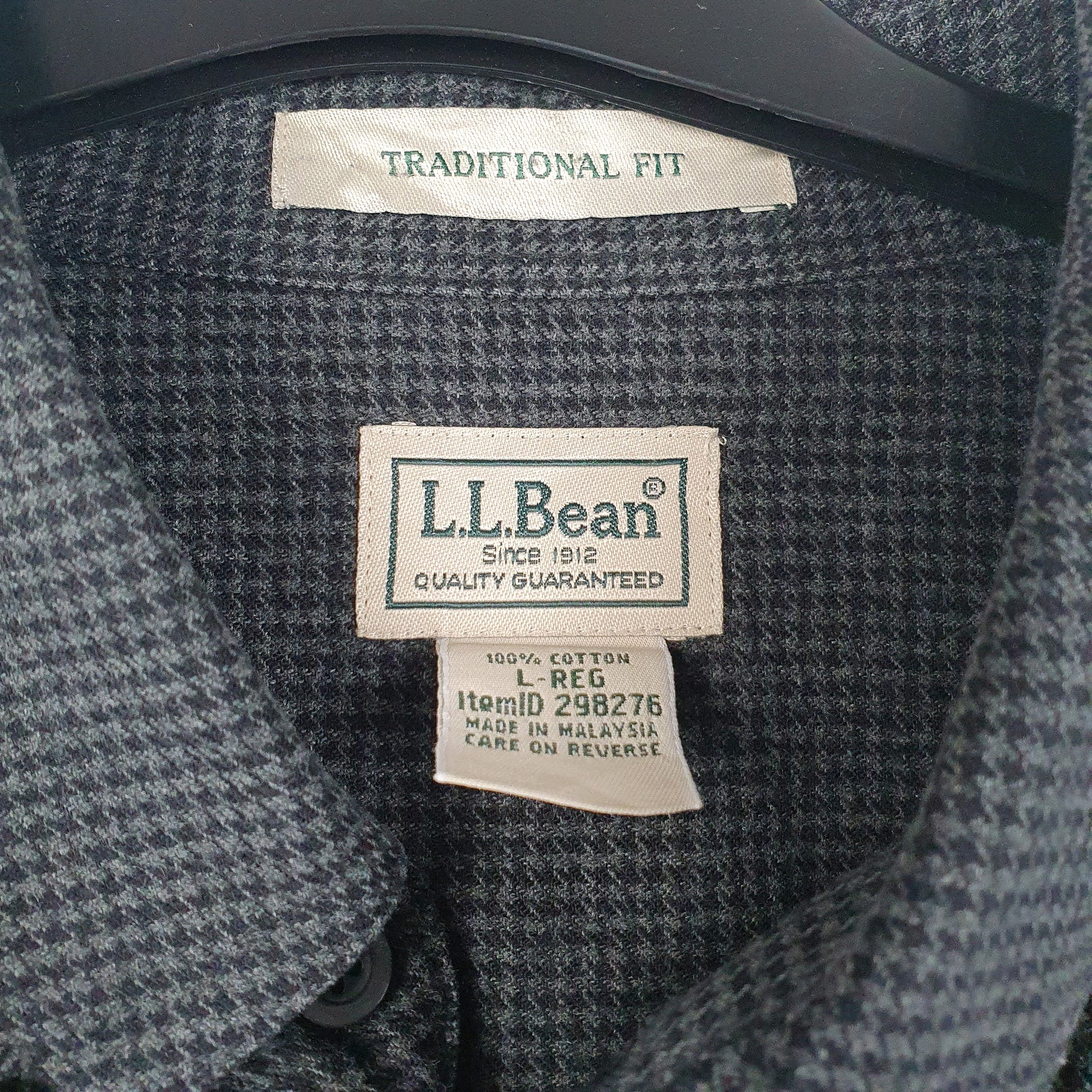 Mens Grey L.L.Bean Thick Houndstooth Flannel  Shirt