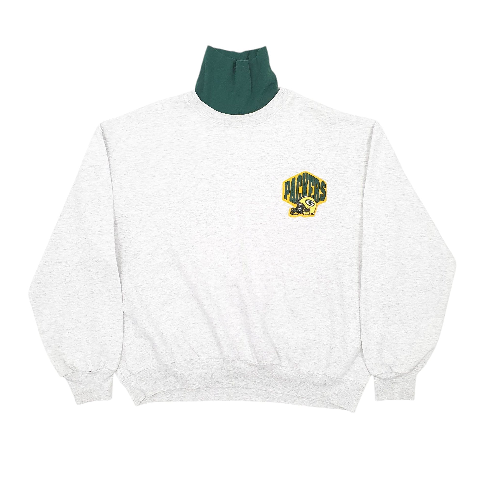 Mens Grey Majestic Vintage 90s NFL Green Bay Packers Turtle Neck Jumper