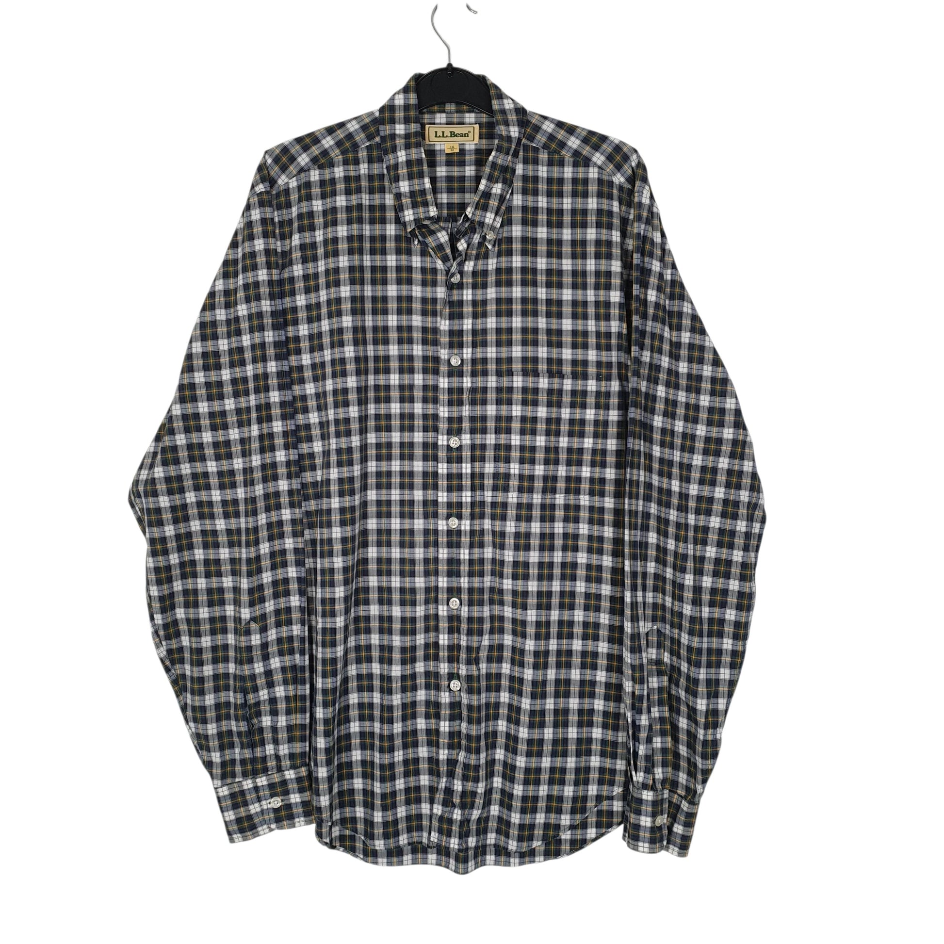 Mens Navy L.L.Bean Vintage 90s Long Sleeve Shirt