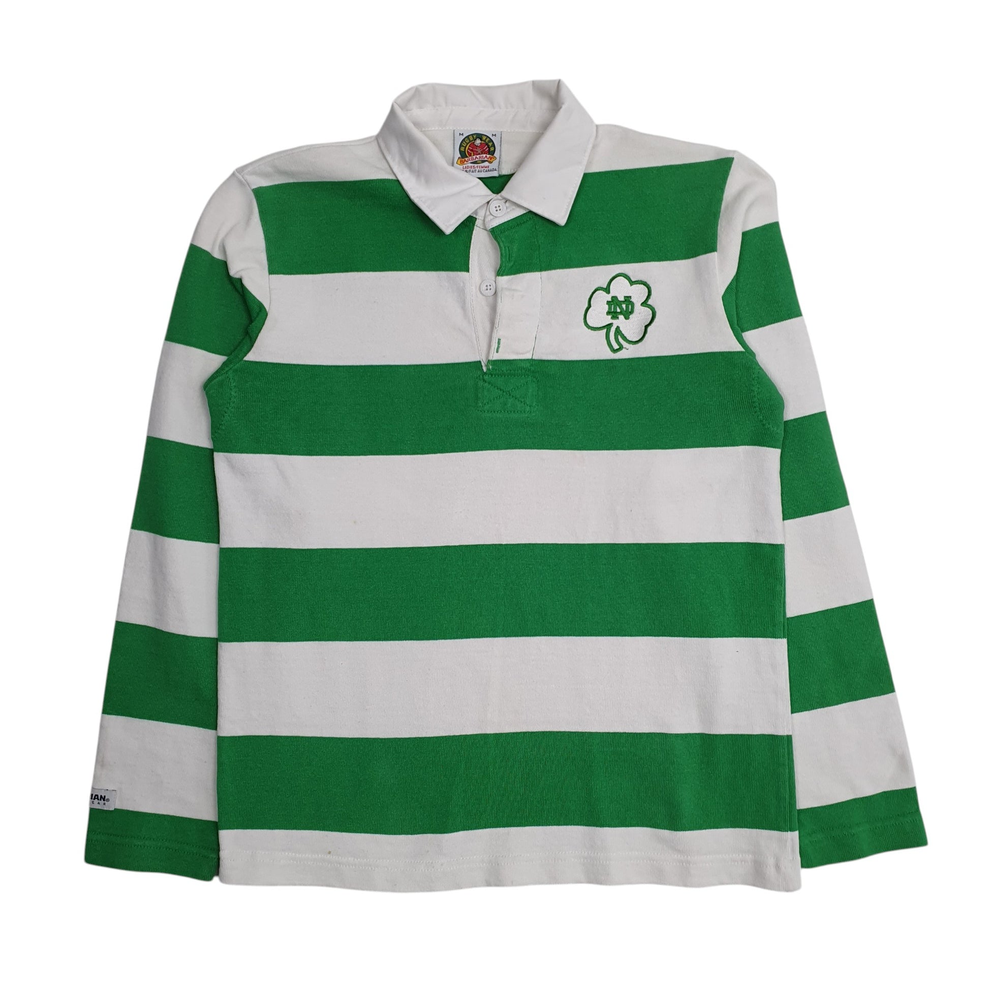 Womens White Barbarian Rugby Notre Dame Irish Long Sleeve Polo Shirt
