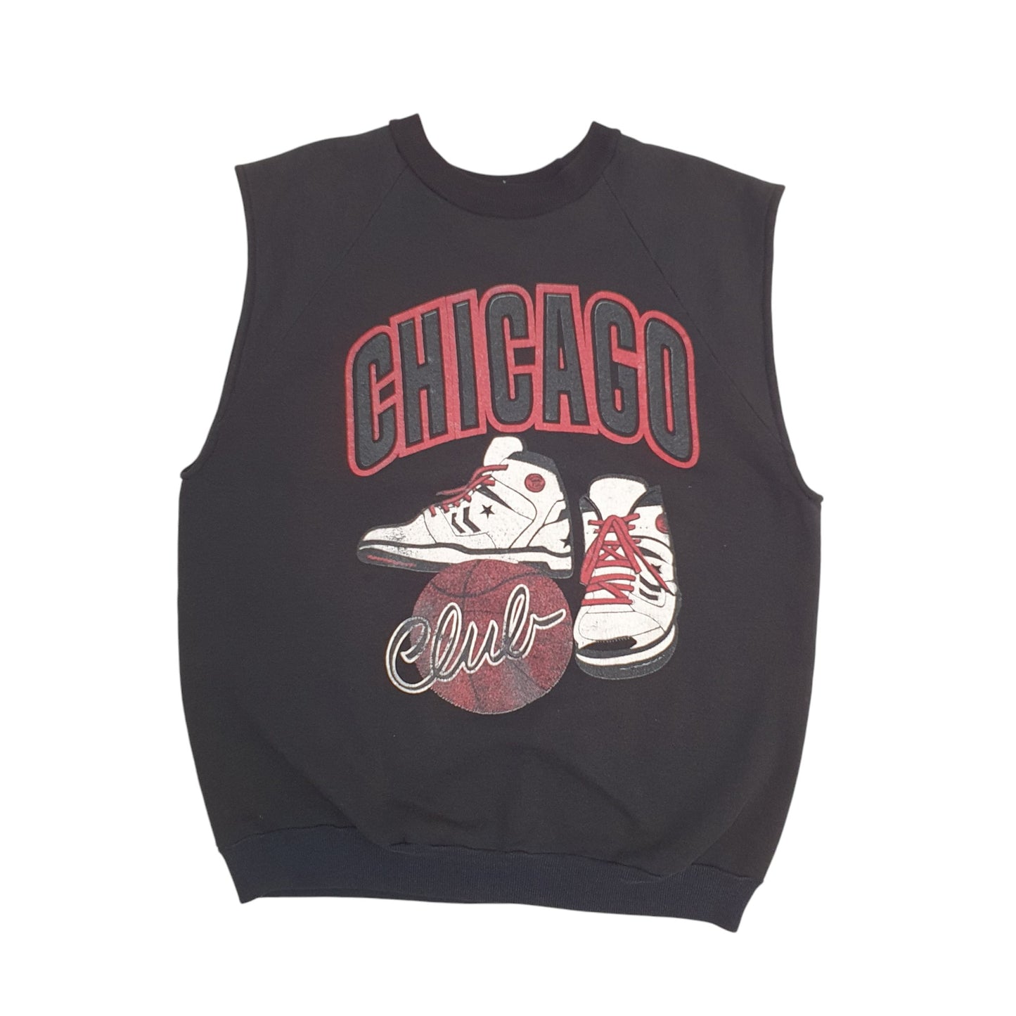 Mens Black Street Scenes Vest Vintage 90s Chicago Bulls NBA Basketball Crewneck Jumper