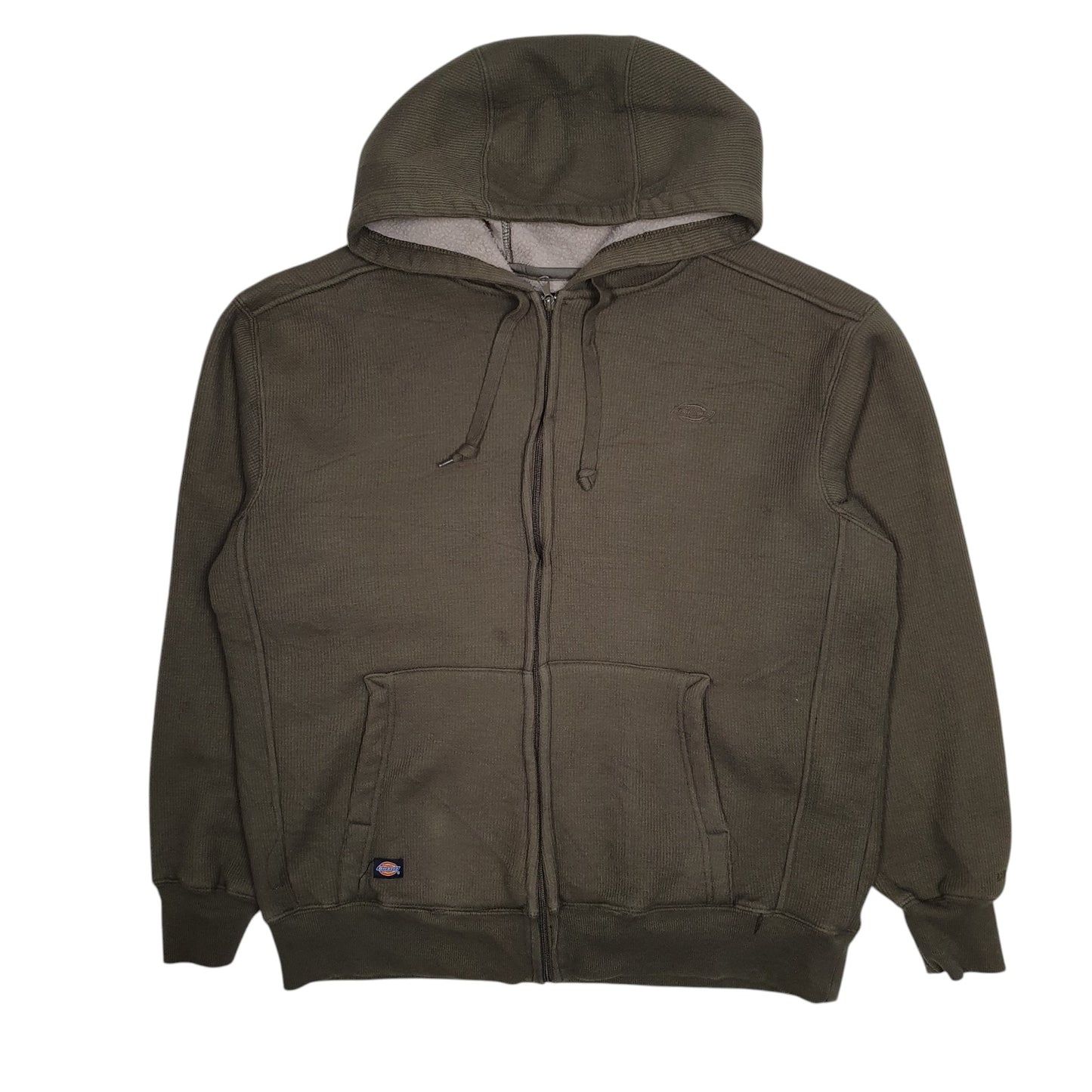 Mens Green Dickies Hoodie Fleece Lined Full Zip Jumper