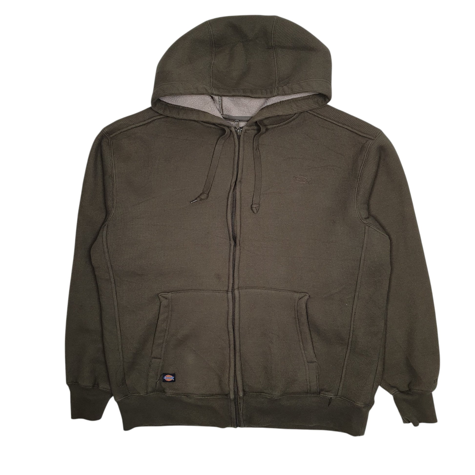 Mens Green Dickies Hoodie Fleece Lined Full Zip Jumper