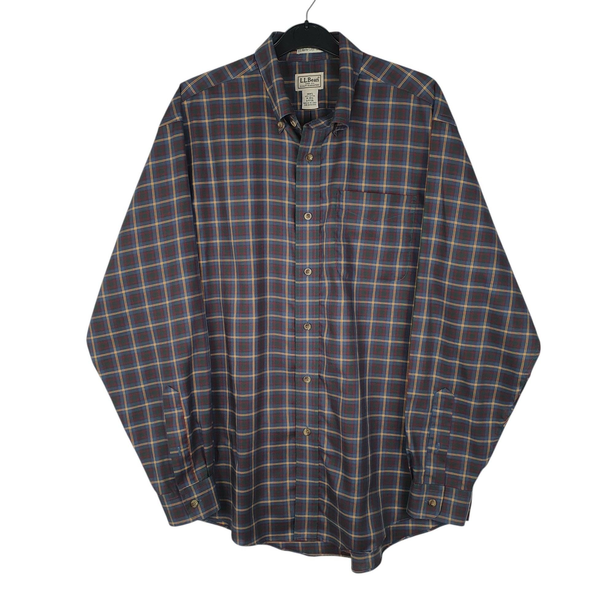 Mens Navy L.L.Bean US Marine Corps Tartan Long Sleeve Shirt