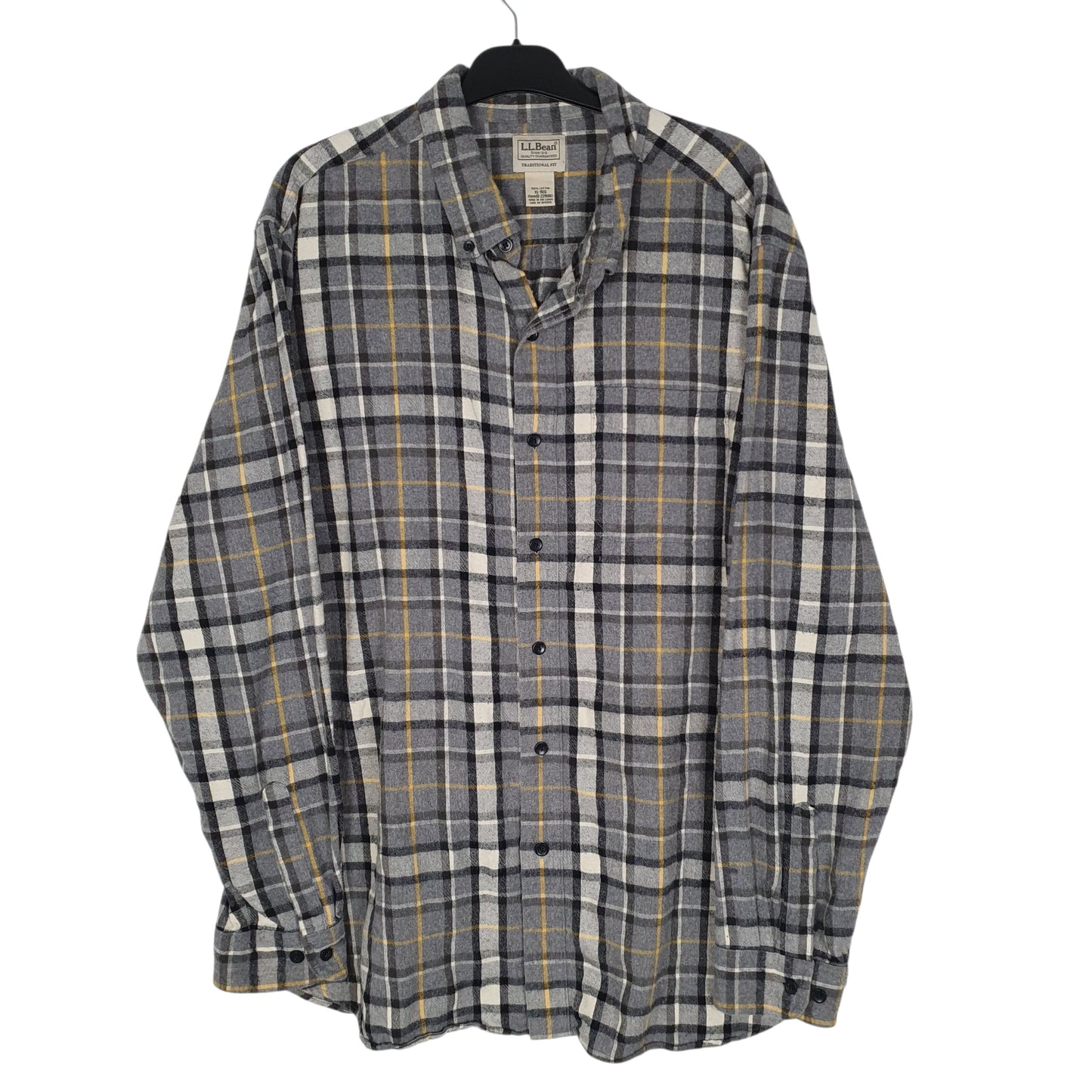 Mens Grey L.L.Bean Scotch Plaid Flannel Long Sleeve Shirt