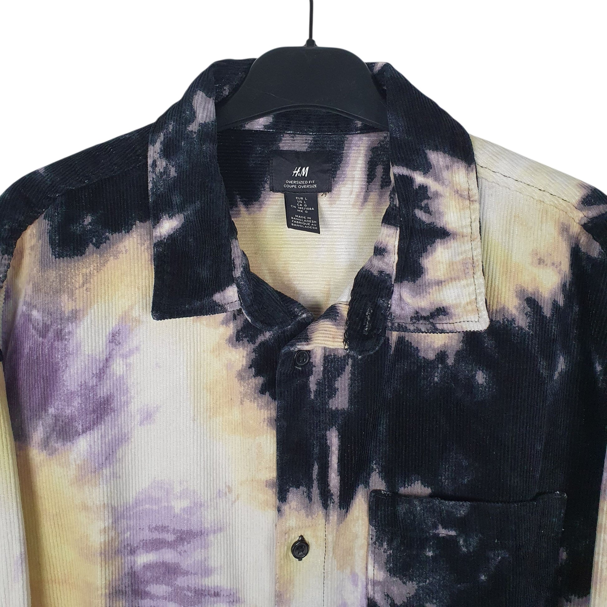 Mens Black H&M Corduroy Tie Dye  Shirt