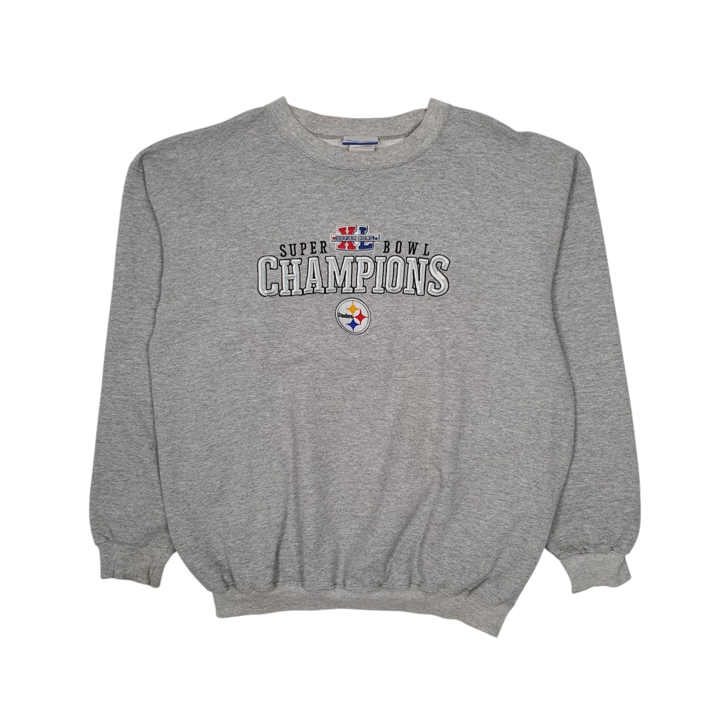 Mens Grey Reebok Pittsburgh Steelers Super Bowl Champions NFL Vintage 00s Crewneck Jumper