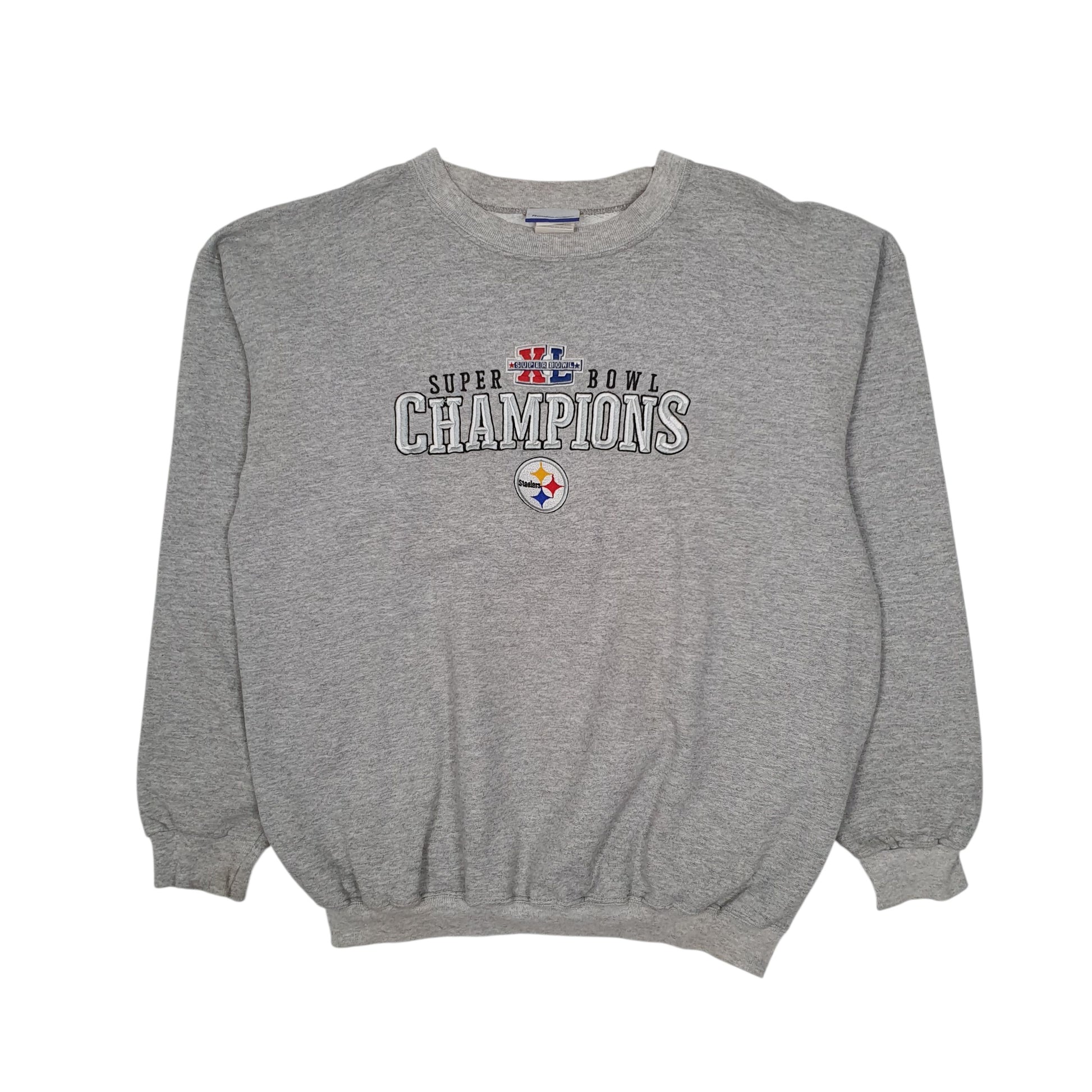 Mens Grey Reebok Pittsburgh Steelers Super Bowl Champions NFL Vintage 00s Crewneck Jumper