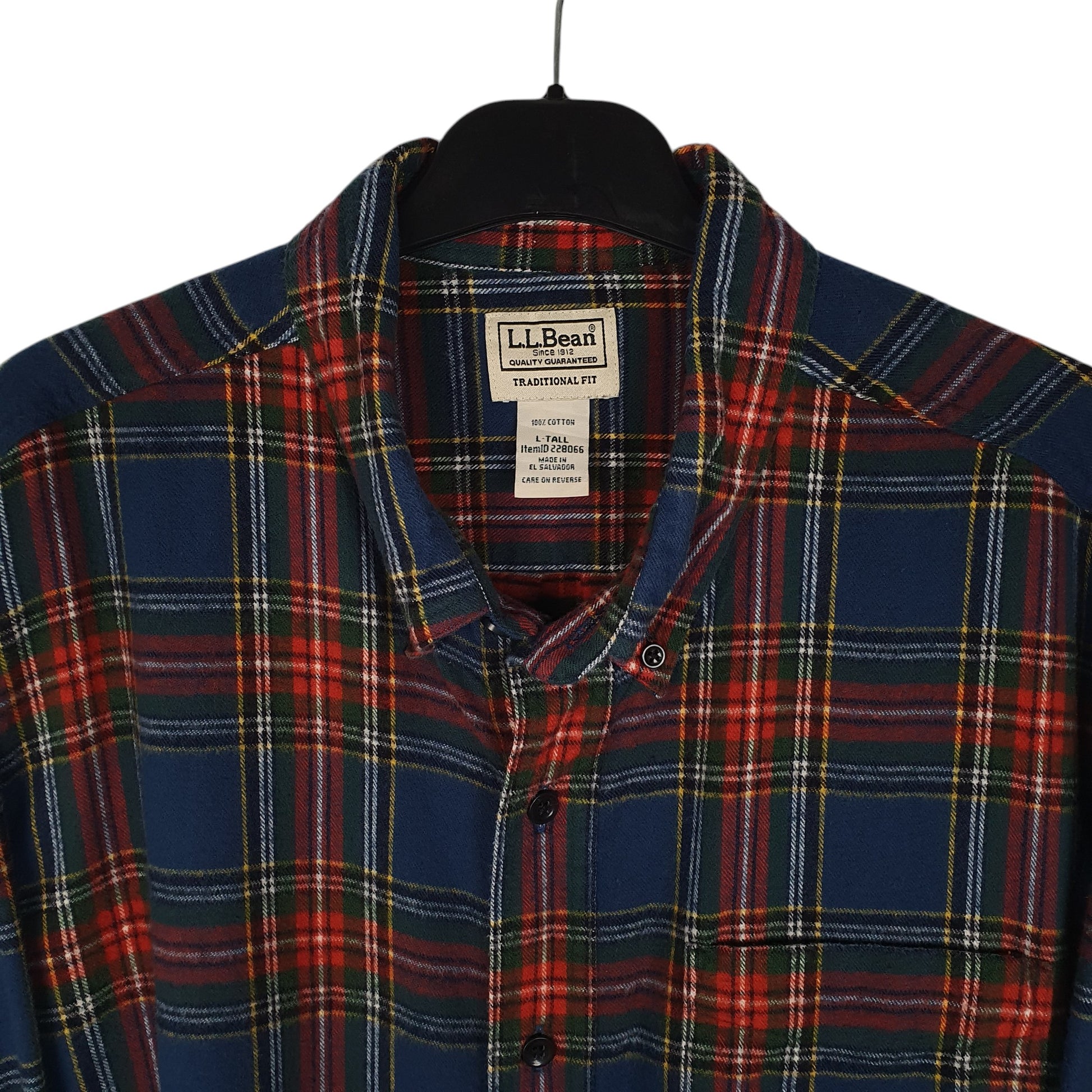 Mens Navy L.L.Bean Tall Thick Flannel Plaid  Shirt