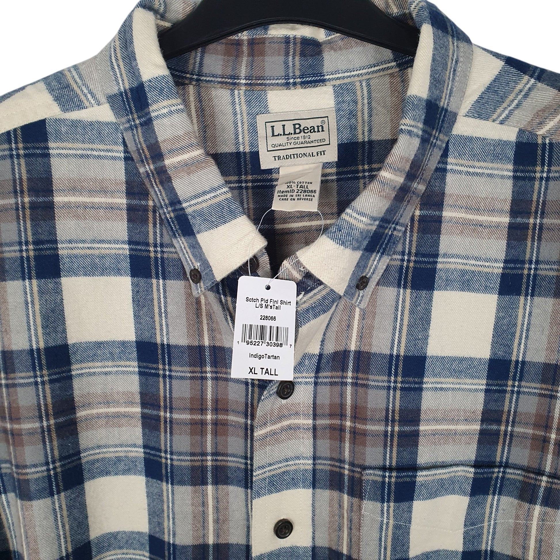 Mens Blue L.L.Bean Scotch Plaid Thick Flannel  Shirt