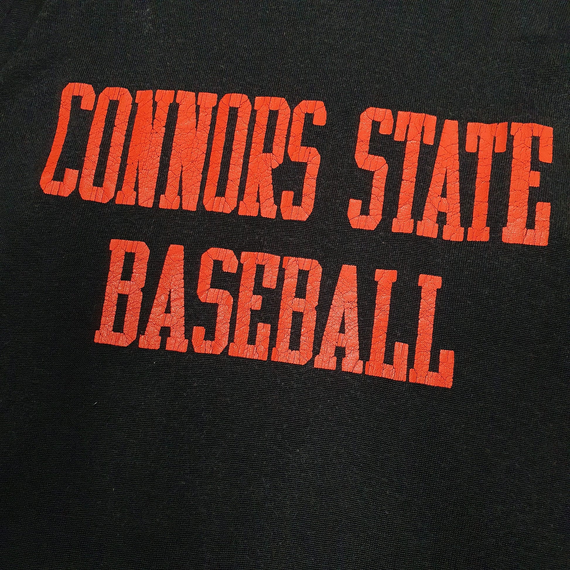 Mens Black Champion Vintage 80s Connors State Baseball Jersey Shirt Crewneck Jumper