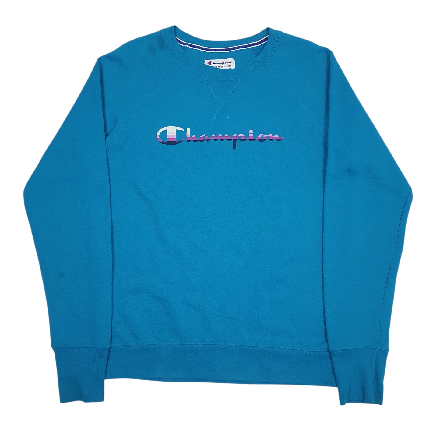 Mens Blue Champion Spellout Crewneck Jumper