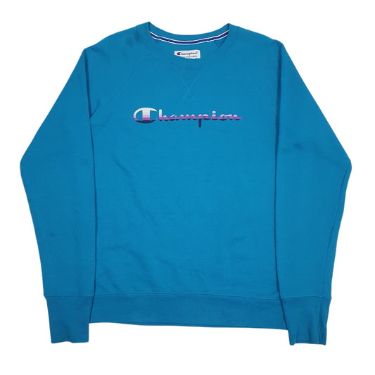 Mens Blue Champion Spellout Crewneck Jumper