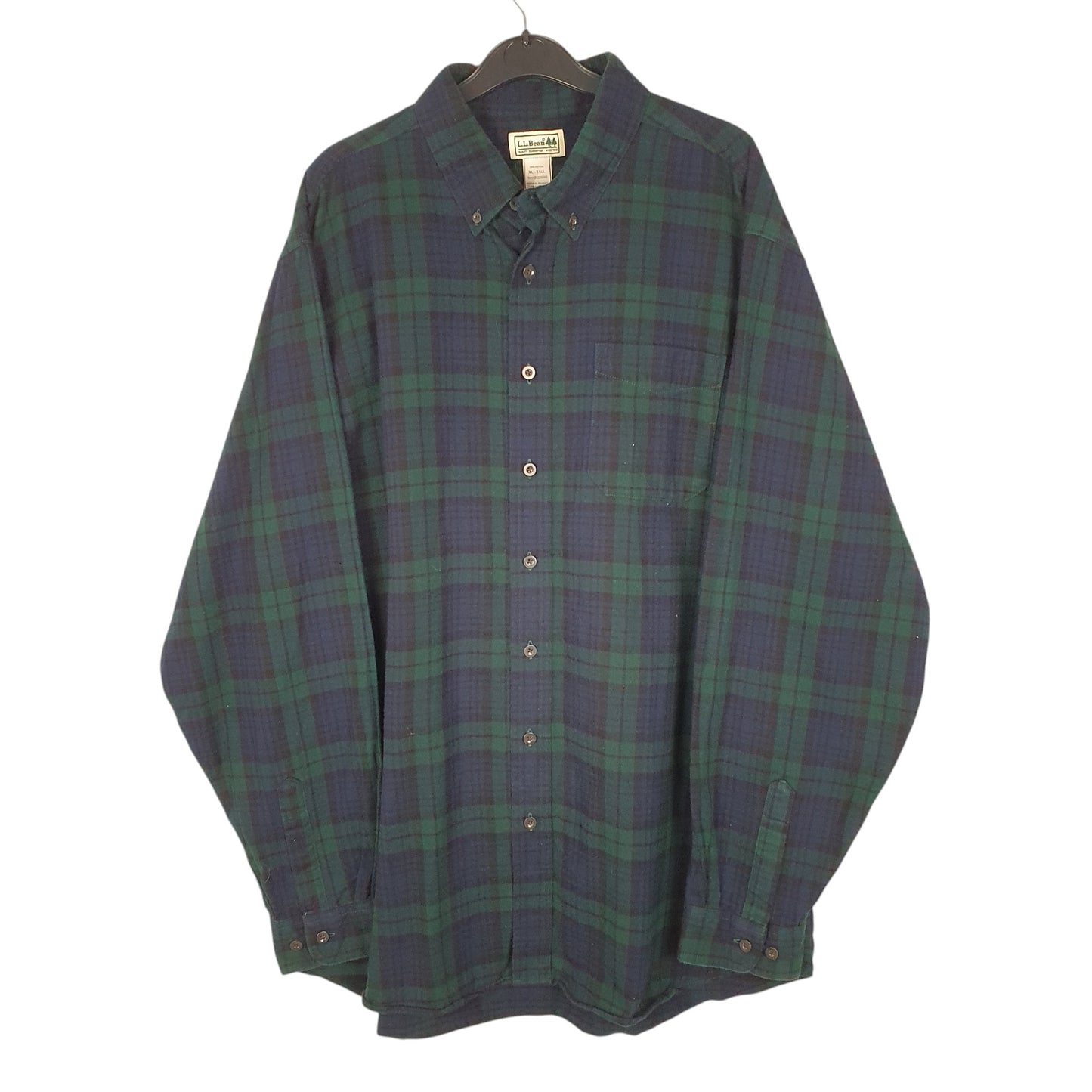 Mens Navy L.L.Bean Thick Flannel Plaid Long Sleeve Shirt