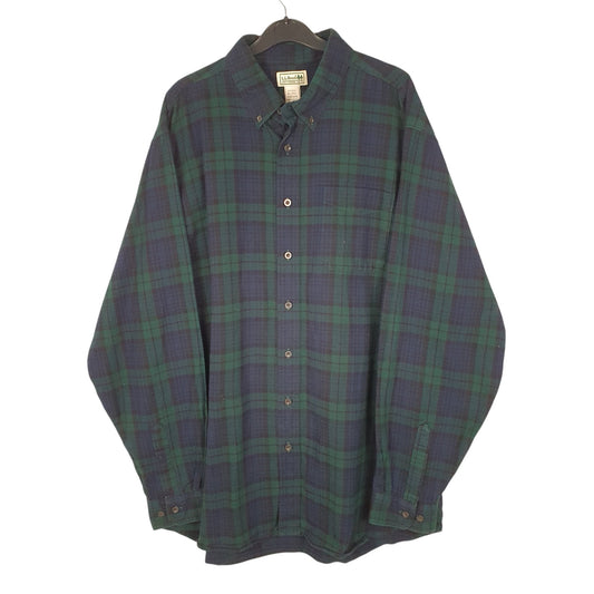 Mens Navy L.L.Bean Thick Flannel Plaid Long Sleeve Shirt
