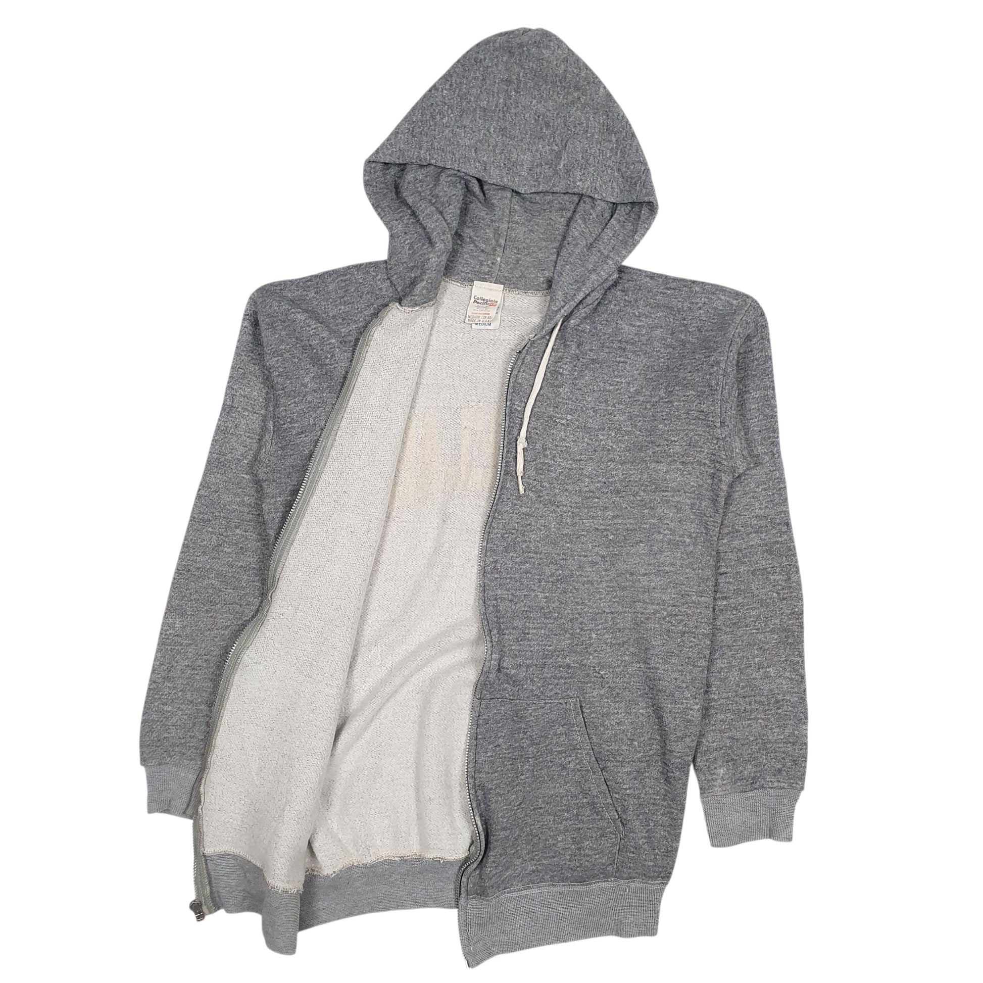 Mens Grey Collegiate Pacific Vintage 90s Made In USA Full Zip Jumper