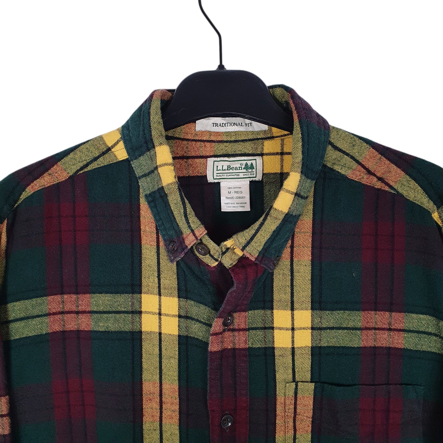Mens Green L.L.Bean Thick Flannel Plaid  Shirt