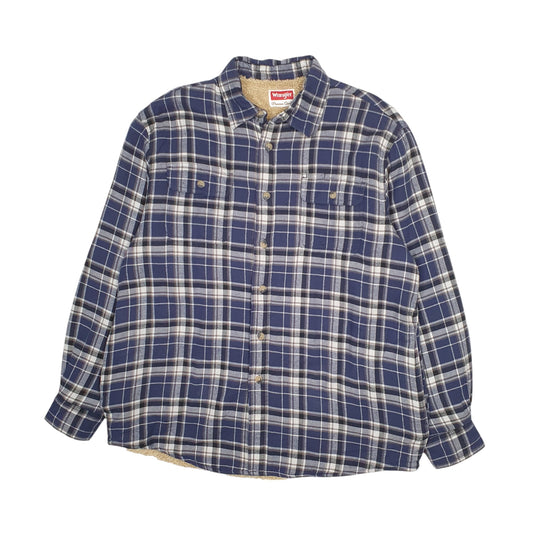 Mens Navy Wrangler Plaid Sherpa Lined  Coat