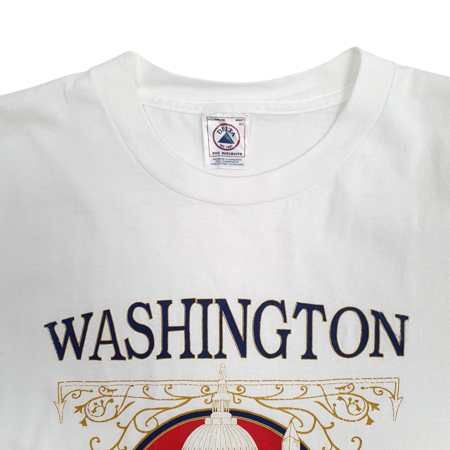 Mens White Delta Single Stitch Vintage 90s Washington  T Shirt