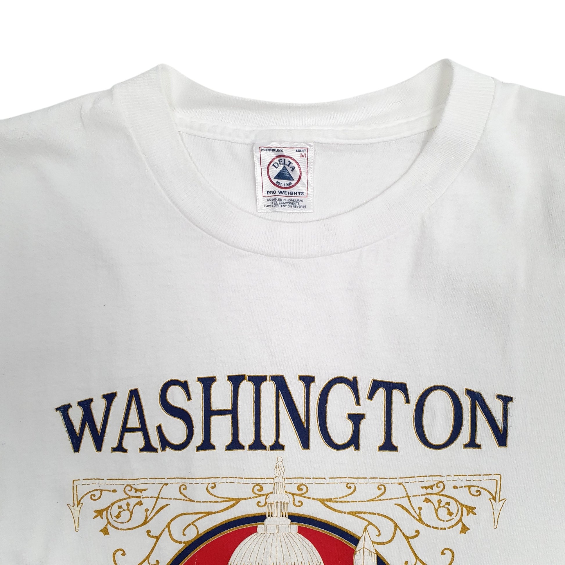 Mens White Delta Single Stitch Vintage 90s Washington  T Shirt