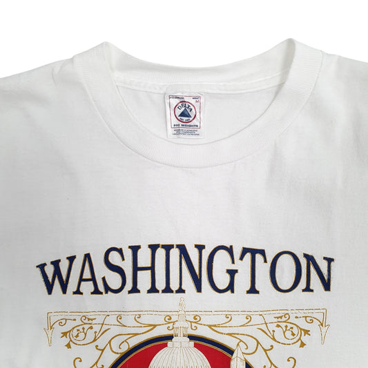Mens White Delta Single Stitch Vintage 90s Washington  T Shirt