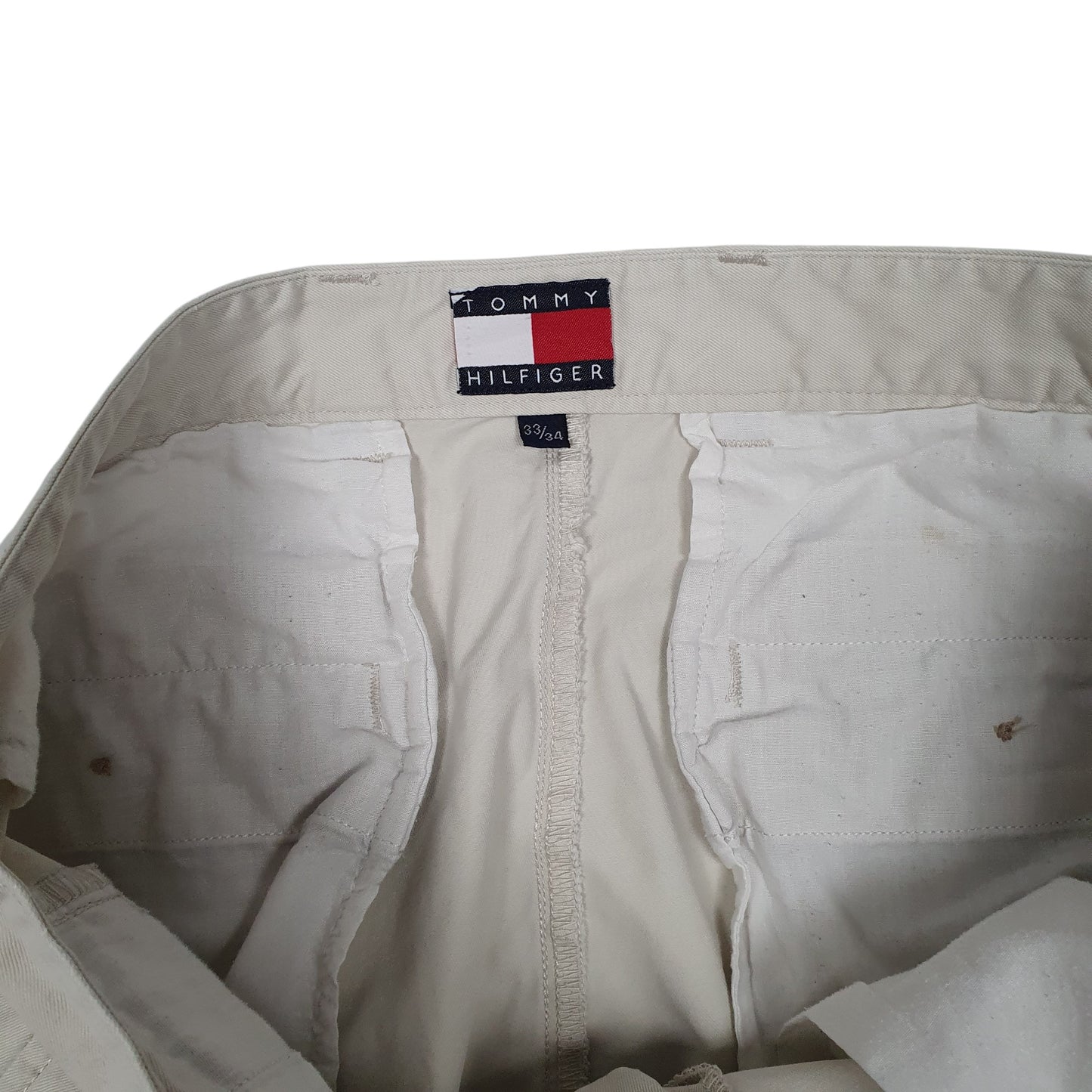 Mens Cream Tommy Hilfiger Vintage 2000s Double Pleated  Trousers