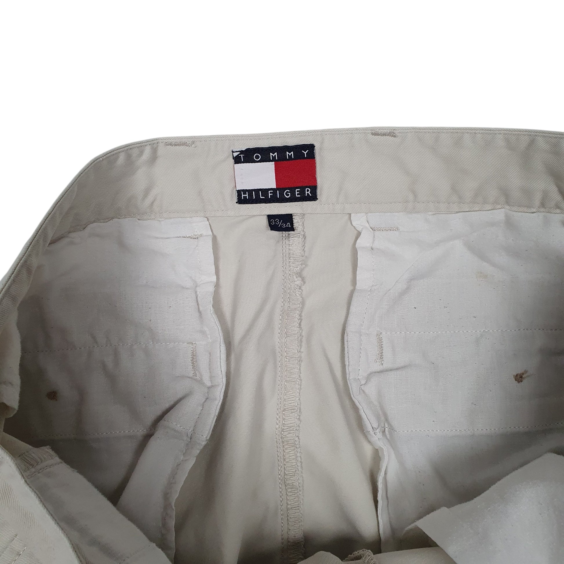 Mens Cream Tommy Hilfiger Vintage 2000s Double Pleated  Trousers