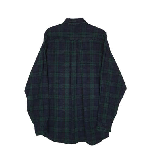 Mens Navy L.L.Bean Thick Flannel Plaid  Shirt