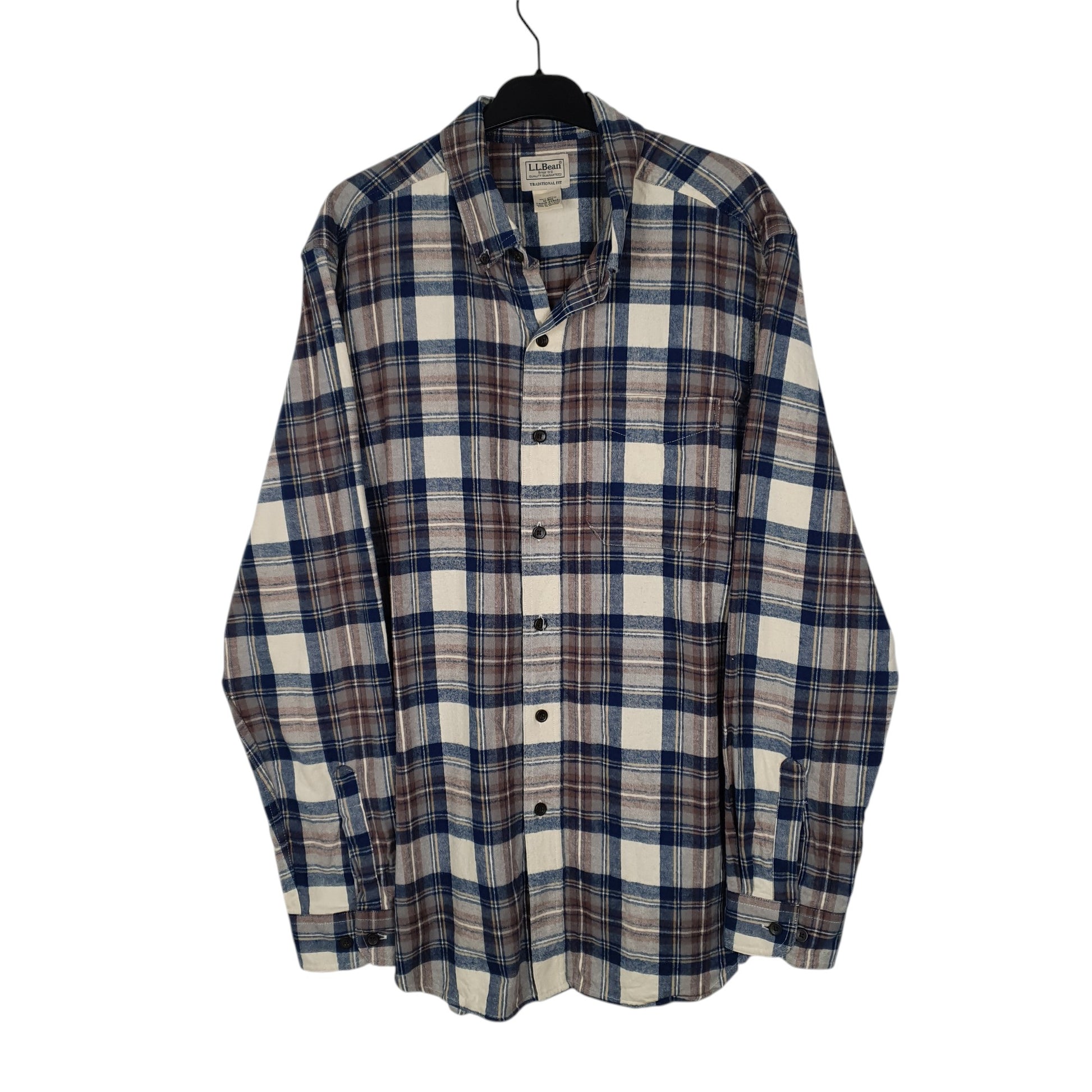 Mens Blue L.L.Bean Thick Flannel Plaid Long Sleeve Shirt
