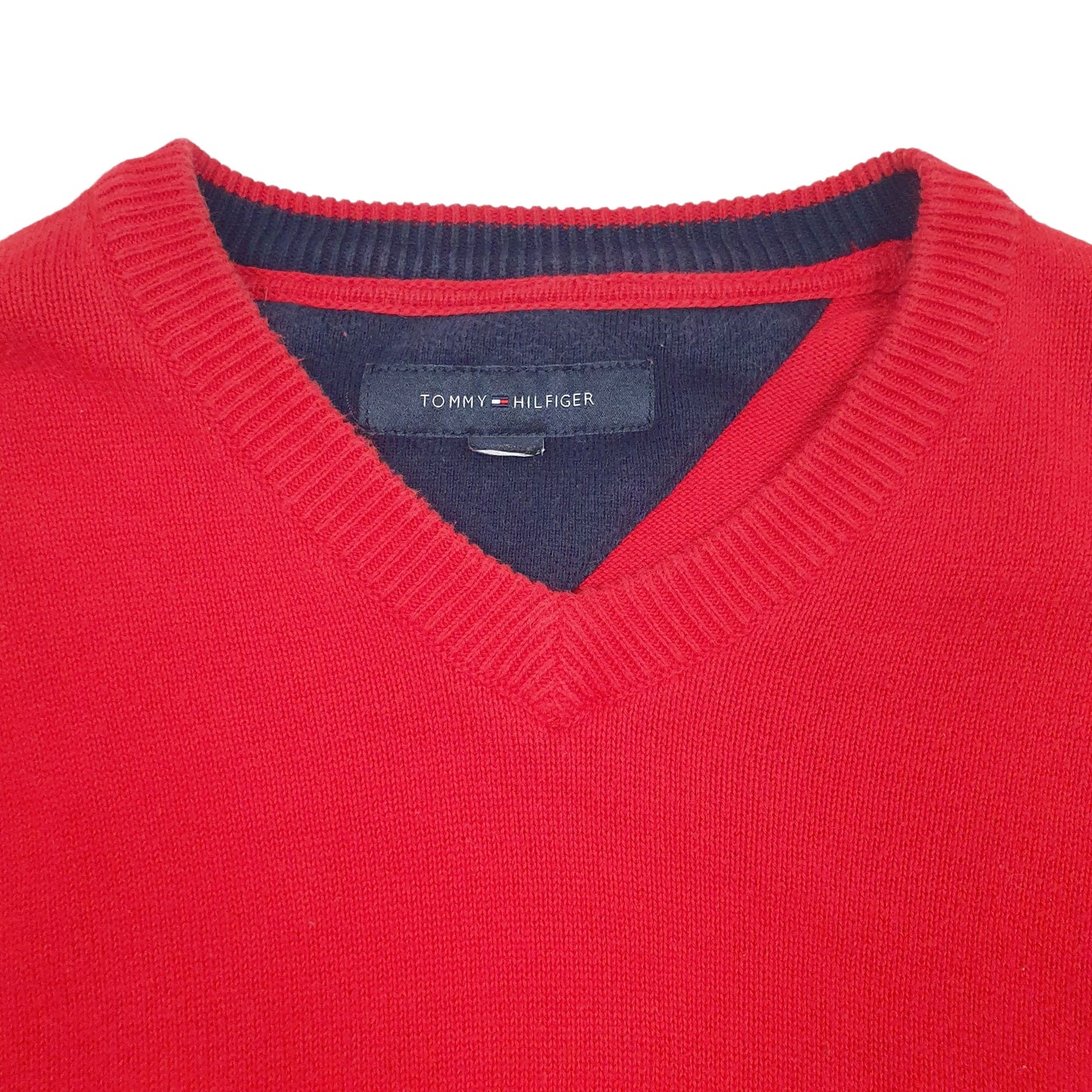 Mens Red Tommy Hilfiger  V Neck Jumper